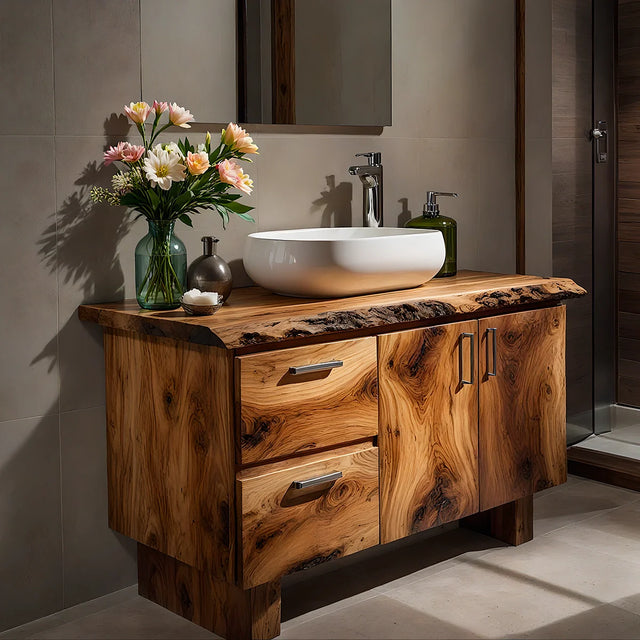 Handcrafted Natural Solid Wood Live-Edge Bathroom Vanity - Rustirawood